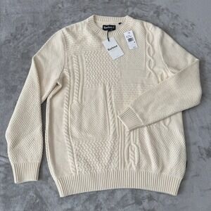 Barbour Casey Cable Knit Sweater Mens Medium Whisper White Crewneck $185 New NWT